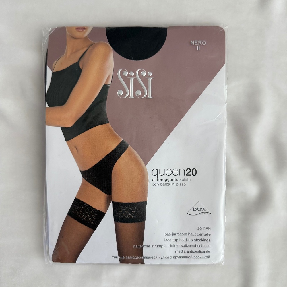 SiSi Queen 20 Lace Top Hold-Up Stockings Nero II 20 Den Lycra New Size 2 S